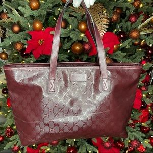 Gucci Bordeaux GG Imprime coated Canvas and Leather Shopper Tote